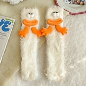 billiga Hemma kläder-Unika och roliga fula strumpor, fluffiga monsterstrumpor för kvinnor, mjuka plyschiga vinterstrumpor med aliendesign och 3D-ögon och leende, mysiga, pälsiga tofflor för hemmet eller present