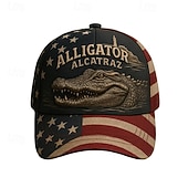 billiga Baseballkeps herr-Herr Basebollkeps Solhatt Trucker Hat Rubinrött Blå Polyester Mönster Mode Ledigt Gata Dagligen Krokodil Amerikanska flaggan Justerbara Solskyddskräm Andningsfunktion