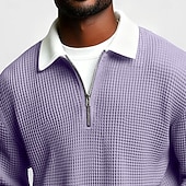 abordables Navidad-Hombre Camisetas polo con diseño de gofre Calle Casual Cuello Vuelto Manga Larga Moda Ocio Bloque de color Cerrar Retazos Otoño Primavera &amp; Otoño Todas las Temporadas Ajuste regular Azul Púrpura