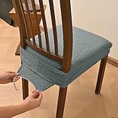 levne Potah na jídelní židli-Potahy na sedadla do jídelny s elastickým žakárovým pruhem a kostkovaným vzorem, dvojitý elastický potah na stoličku s přezkou a jazykem, protiskluzový potah na polštář na židli, sada pro domácí,