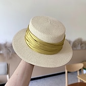 Χαμηλού Κόστους Καπέλα Γιορτής-Καπέλα Πολυεστέρας Άχυρο Ψάθινο καπέλο Καπέλο ηλίου Γάμου Αργίες Πάρτι Τσαγιού Ιπποδρομία κοκτέιλ Κομψό Βίντατζ Αντιηλιακή Προστασία Με Κορδέλες Ακουστικό Καπέλα