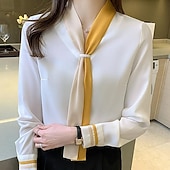 Női Ing Sifon felsők Színes Elegáns Stílusos Előírásos Hosszú ujj Nyakkendő nyak Normál felsők Munka Napi Szabadság nyakkendő elöl Fehér Sárga Medence Tavasz Ősz olcso Öltözetes felsők-Női Ing Sifon felsők Színes Elegáns Stílusos Előírásos Hosszú ujj Nyakkendő nyak Normál felsők Munka Napi Szabadság nyakkendő elöl Fehér Sárga Medence Tavasz Ősz