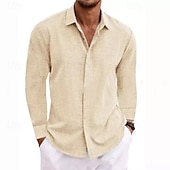  Men's Shirt Linen Shirt Summer Shirt Casual Shirt Beach Shirt Button Up Shirt Plain Vacation Casual Black White Light Green Pink Long Sleeve Collar Summer All Seasons Clothing Apparel