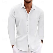  Men's Shirt Linen Shirt Summer Shirt Casual Shirt Beach Shirt Button Up Shirt Plain Vacation Casual Black White Light Green Pink Long Sleeve Collar Summer All Seasons Clothing Apparel