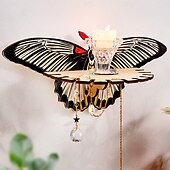 お買い得  彫刻-1個のクリエイティブでシンプルな壁掛けストライプの蝶型ディスプレイスタンド、釘なし、カラフルなクリエイティブな蝶型の壁飾り吊り下げピース組み立て木製手工芸品吊り下げ装飾