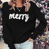 abordables Hoodie &amp; Sweatshirt-Noël Femmes Hauts décontractés Un sweatshirt pullover manche longue Top Athleisure Lettre Coton Doux Chaud Soirée Vacances Tenue de sport Tenues de Sport Noir Rouge Vert foncé