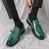 tanie Loafery-zielone, męskie mokasyny z prawdziwej skóry ekologicznej z frędzlami – eleganckie i stylowe obuwie na oficjalne i świąteczne okazje