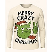 olcso Futó pólók és ujjatlan felsők-Karácsony Férfi Majica za trčanje Torna póló Fitness póló 3D nyomtatás Hosszú ujj Felsők Utca Hétköznapi Ősz Grafika Upijanje znoja Légáteresztő Sportos sportruházat Sportruházat Khakizöld