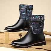 olcso Cowboy és nyugati csizma-Barna műbőr férfi félvádrávégű csizma terepszínű szövetrészletekkel – divatos és praktikus lábbeli szabadtéri kalandokhoz és hétköznapi viselethez