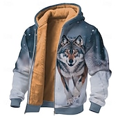 economico Stampa animale-Per uomo Lupo Pile Felpa con Cappuccio Giacca di pelle Felpa Classico Da caccia Manica Lunga Girocollo All'aperto Campeggio Blu Con zip Autunno Inverno progettista S M L XL 2XL 3XL