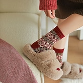 Недорогие Носки-Women's Crew Socks Thick Winter Warm Socks Christmas Outdoor Holiday Plaid Polyester Basic Classic Casual Elastic Warm 1 Pair