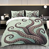 preiswerte Bettbezug-Sets-Unterwasserwelt Seestern &amp;3-teiliges Daunenbettbezug-Set mit Oktopus-Motiv für Queensize-Betten, weicher Bettbezug mit 2 Kissenbezügen – Hotel &amp;Gästezimmerbettwäsche, gemütlich &amp; komfortabel