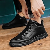 baratos Tênis Casuais-Tênis masculinos de cano alto em couro sintético vermelho – calçado moderno e confortável para uso casual no Natal e passeios de fim de ano