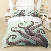 preiswerte Bettbezug-Sets-Unterwasserwelt Seestern &amp;3-teiliges Daunenbettbezug-Set mit Oktopus-Motiv für Queensize-Betten, weicher Bettbezug mit 2 Kissenbezügen – Hotel &amp;Gästezimmerbettwäsche, gemütlich &amp; komfortabel