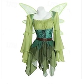 voordelige Outfits-Retro vintage Middeleeuws Renaissance Jurken Vleugels Oren Elf Kostuum Dames Fantasie Halloween Carnaval Maskerade Prestatie Feest LARP Volwassenen Kleding Vleugels Oorbel