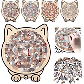 Недорогие Товары для дома-Деревянный пазл в форме кошки из 135 деталей, состоящий из пазлов, макарон, дерева и цветов Моранди, для взрослых, милый деревянный пазл с контуром кошки, креативный подарок-пазл, украшение для