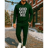 tanie dresy-Święta Męskie Dres 2-częściowy Bluza z kapturem Lounge Bluza zapinana na pełny zamek Pełny zameczek z kieszenią Litera Zestawy odzież Wiosna Ciemnozielony Podróże Bieganie Oddychający Długi rękaw