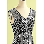 abordables Vestidos de los años 20-Conjunto Rugido 20s 1920s Hasta la Rodilla Vestido Flapper Vestido Cóctel Disfraz de lujo con accesorios Sin Mangas El gran Gatsby Chica de la aleta Lentejuelas Borlas Escote en Pico Disfraz Mujer