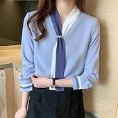 Női Ing Sifon felsők Színes Elegáns Stílusos Előírásos Hosszú ujj Nyakkendő nyak Normál felsők Munka Napi Szabadság nyakkendő elöl Fehér Sárga Medence Tavasz Ősz olcso Öltözetes felsők-Női Ing Sifon felsők Színes Elegáns Stílusos Előírásos Hosszú ujj Nyakkendő nyak Normál felsők Munka Napi Szabadság nyakkendő elöl Fehér Sárga Medence Tavasz Ősz