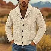 ieftine pulover cardigan pentru bărbați-Bărbați Pulover Pulover Cardigan Striat Cablu Tricotat Topuri obișnuite Tricotat Simplu Șal  Guler Vacanță Modă Casual Purtare Zilnică Îmbrăcăminte Primăvara &amp; toamnă Roz Îmbujorat Roz S M L