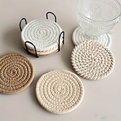 Недорогие Кухонная утварь и гаджеты-Набор из 8 подставок из впитывающего хлопка – минималистичные подставки под напитки для журнальных столиков, домашнего декора, баров и подарков на новоселье, коричневая серия