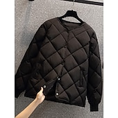 billige Quiltede dunjakker-Dame Vattert jakke Bekvem Pustende Lomme Knapper Fritid عادي Feriereise Gate Avslappet Dagligdagstøy Enkeltkneppet Kort Crewneck Normal Langermet Yttertøy Svart Hvit kaffe Vår Høst