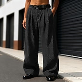 abordables Loose-Men's Trousers Dress Pants Corduroy Pants Slacks Baggy Pants Front Pocket Plain Comfort Full Length Outdoor Home Party Vacation Fashion Loose Fit Black Khaki Inelastic