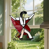 cheap Outdoor Wall Hangings-Dancing King Pattern, Handmade Stained Spinner Kinetic Acrylic Hanging Decor, DIY Sunlight Catcher Memphis Melody Spinner for Garden Yard, Porch, Window Decoration