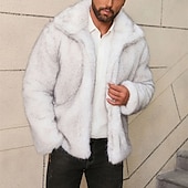 abordables Manteaux &amp; vestes-Homme Veste d'hiver Manteau en Fausse Fourrure Vacances Quotidien Chaleur Thermique Toison Automne Hiver Uni Mode Streetwear Revers Régulier Fausse fourrure Blanche Marron Gris Veste