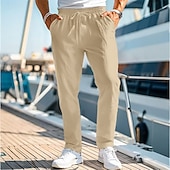 voordelige Vakantie-Voor heren Linnen broek Broek Zomerbroek Strandbroeken Trekkoord Elastische taille Recht been Effen Comfort Ademend Casual Dagelijks Feestdagen Modieus Klassieke Stijl blauw Zwart