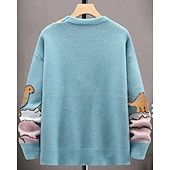 billige genser for menn-Herre Pullover genser Strikket genser Riflet Strikke Vanlige topper Strikket Dinosaur Crew-hals Mote Grunnleggende Feriereise Dagligdagstøy Klær Høst Vinter Lyseblå S M L