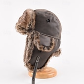 tanie Czapki męskie-Męskie Uszanka Czapka Uszanka Kapelusz lotniczy Czapka z klapką na uszy Zimowy skórzany kapelusz Czarny Kawowy Skóra PU Polar Moda Współczesny współczesny Dzienne zużycie Randka Jednolity/zwykły kolor
