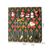 cheap Table &amp; Dining Decor-6Pcs Christmas Spoon and Fork Set Stainless Steel Christmas Tree Tea Coffee Dessert Ice Cream Tableware Creative Cutlery Gift for Home Holiday Party