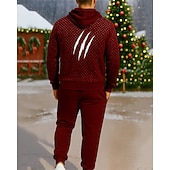 Недорогие спортивные костюмы-Новогодняя тематика Муж. Спортивный костюм из двух частей Толстовка с капюшоном для отдыха Толстовка на молнии Полный почтовый индекс с карманом Геометрический принт Наборы одежды Весна Черный Винный