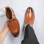 お買い得  チェルシーブーツ-メンズブラウンフェイクレザーチェルシーブーツ - スタイリッシュなスリッポンデザイン、快適で多用途、フォーマルやスマートカジュアルなシーンに最適