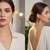 economico Orecchino da donna-orecchini lunghi con nappe di cristallo scintillanti da donna: eleganti gioielli scintillanti per matrimoni, feste ed eventi formali