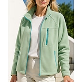 cheap Fleece &amp; 3 in 1 Jackets-Women's Solid Colored Winter Coat Full Zip Jacket Polar Fleece Jacket Fall / Winter with Pockets Long Sleeve Athleisure Windproof Warm Hiking Running Travel Vacation Blue Black White Sportswear