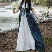 economico Vestiti-Retrò Vintage Medievale Rinascimento Camicia da notte Soprabito Vichingo Irlandese Elfico Due Pezzi Costume Per donna Celtico Costumi da pirata Fantasia Halloween Mascherata Vacanza Casual Quotidiano