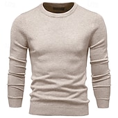 abordables Pull col rond-Homme Pull Côtelé Tricoter Hauts Réguliers Tricoté Coupe ajustée Uni Col ras du cou Tricots Contemporain Occasionnel Tenue quotidienne Vêtement Tenue Automne &amp; Hiver bleu marine M L XL