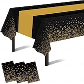 Décorations de fête du Nouvel An noires et dorées, ensemble de 3 nappes jetables en plastique épais pour anniversaire, dîner, dessert, pique-nique &décoration d'événements abordables Nouvel An-Décorations de fête du Nouvel An noires et dorées, ensemble de 3 nappes jetables en plastique épais pour anniversaire, dîner, dessert, pique-nique &décoration d'événements