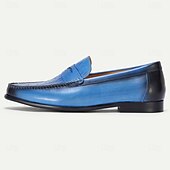 preiswerte Loafer aus hochwertigem Leder-Herren-Slipper aus blauem Echtleder mit glatter Oberfläche – elegantes Schuhwerk fürs Büro und legere Anlässe