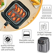 baratos Utensílios &amp; Aparelhos de Cozinha-Conjunto de acessórios para fritadeira de ar de aço inoxidável de 3 níveis - bandejas empilháveis para forno e fritadeira de ar, laváveis na máquina de lavar louça, ideais para cozinhar de forma