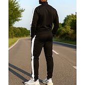 voordelige Trainingspakken-Voor heren Trainingspak Joggingpak Trainingspaksets Volledige ritssluiting Kleurenblok Sportoutfits Herfst winter Zwart Geel Voor buiten Reizen Sportief Warm Lange mouw Sport Sportkleding