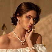 preiswerte Halskette für Damen-klassisches Perlenschmuckset – elegante weiße Imitationsperlenkette, Armband &amp; Ohrstecker für Damen