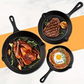 cheap Kitchen Set-4-piece Cast Iron Cookware Set -10 Inch 8-inch 6-inch Flat Bottomed Pans with Excellent Insulation Performance Suitable for Indoor and Outdoor Cooking Frying Pans Heavy-duty Professional Restaura