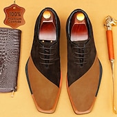 levne Klasické Společenské Boty-Pánské hnědé oxfordské boty z pravé kůže a semiše s barevným blokovým designem, vintage společenské boty se šněrováním pro retro módu a formální příležitosti