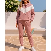 economico Tute da ginnastica-Per donna Tuta da Ginnastica Tuta da Jogging Set di tute da ginnastica Con cappuccio Blocco di colori Completo Abbigliamento Autunno Nero Rosa All'aperto Viaggio Sportivo Caldo Manica Lunga Sport