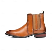 お買い得  チェルシーブーツ-メンズブラウンフェイクレザーチェルシーブーツ - スタイリッシュなスリッポンデザイン、快適で多用途、フォーマルやスマートカジュアルなシーンに最適