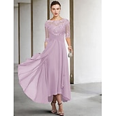 A-Linje Mor til Bruden Kjole Bryllup Gjest Elegant Pluss Størrelse Høy Lav V-hals Asymmetrisk Ankellengde Chiffon Blonder Halv Ermel med Perler Applikasjoner billige Ankellengde-A-Linje Mor til Bruden Kjole Bryllup Gjest Elegant Pluss Størrelse Høy Lav V-hals Asymmetrisk Ankellengde Chiffon Blonder Halv Ermel med Perler Applikasjoner