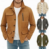 levne Faux semišové bundy-Pánské Bunda z umělého semiše Rüzgarlık Hnědá semišová bunda Ležérní Běžné / Denní Rüzgarlık Slátanina Elastický pas Zima Jaro &amp; podzim Pevná barva Vinobraní Módní Košilový límec Standardní Hněd